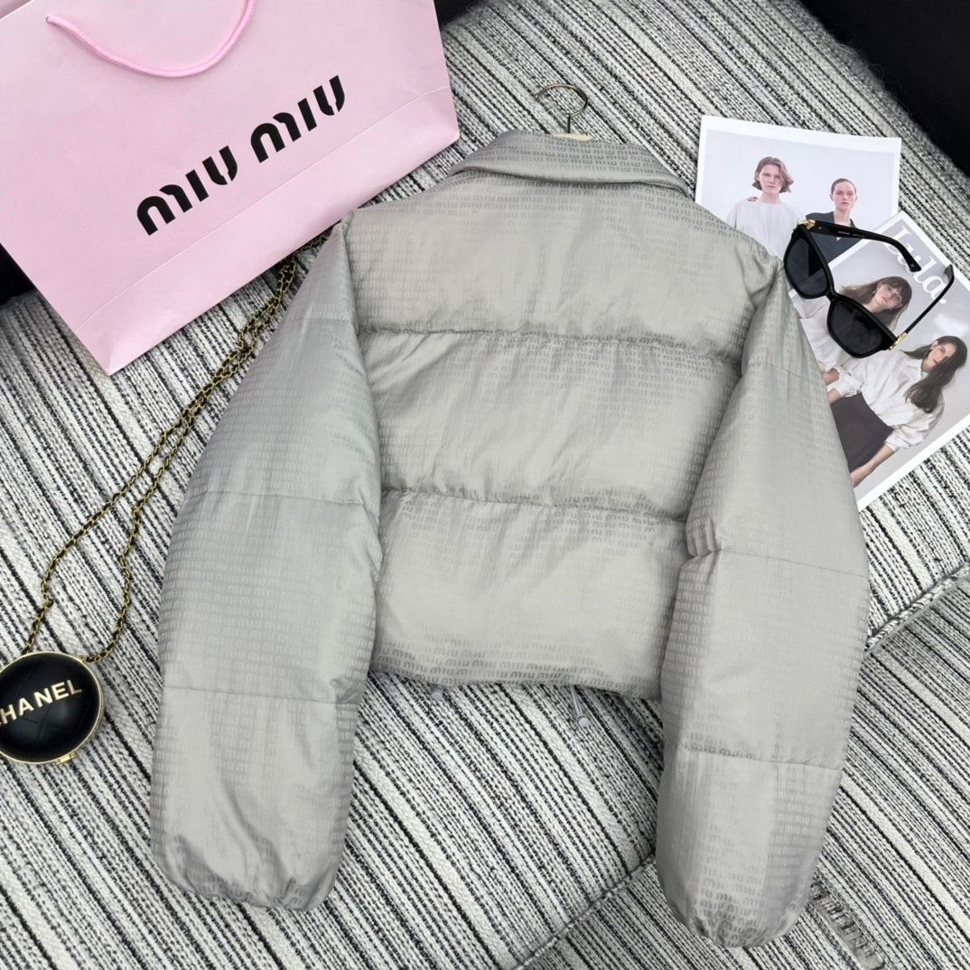 M1um1u Logo Jacquard Puffer Jacket Gray Ml1083 Ooo F0024