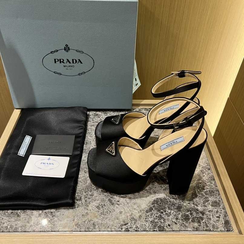 Pra*a High Heeled Satin Sandals Black 1Xp48B 049 F0002 F 135