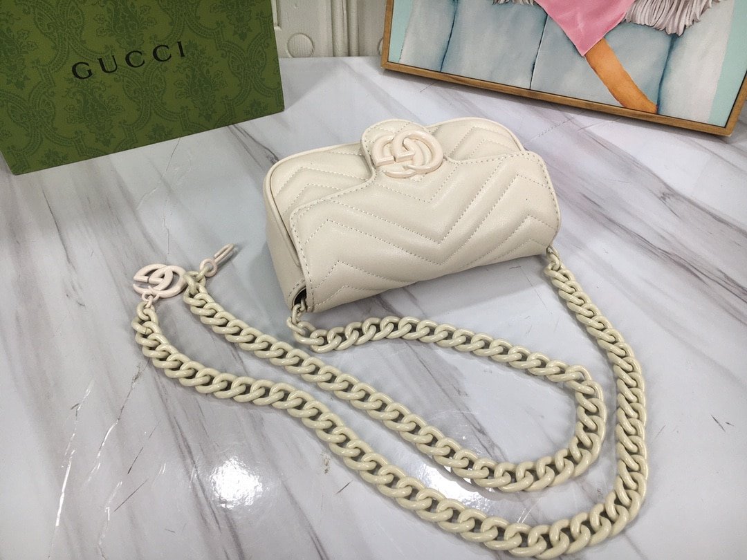 Gvc*1 Women’S Natural Gg Marmont Leather Bag White 16.5Cm 699757 Um8Kv 9022