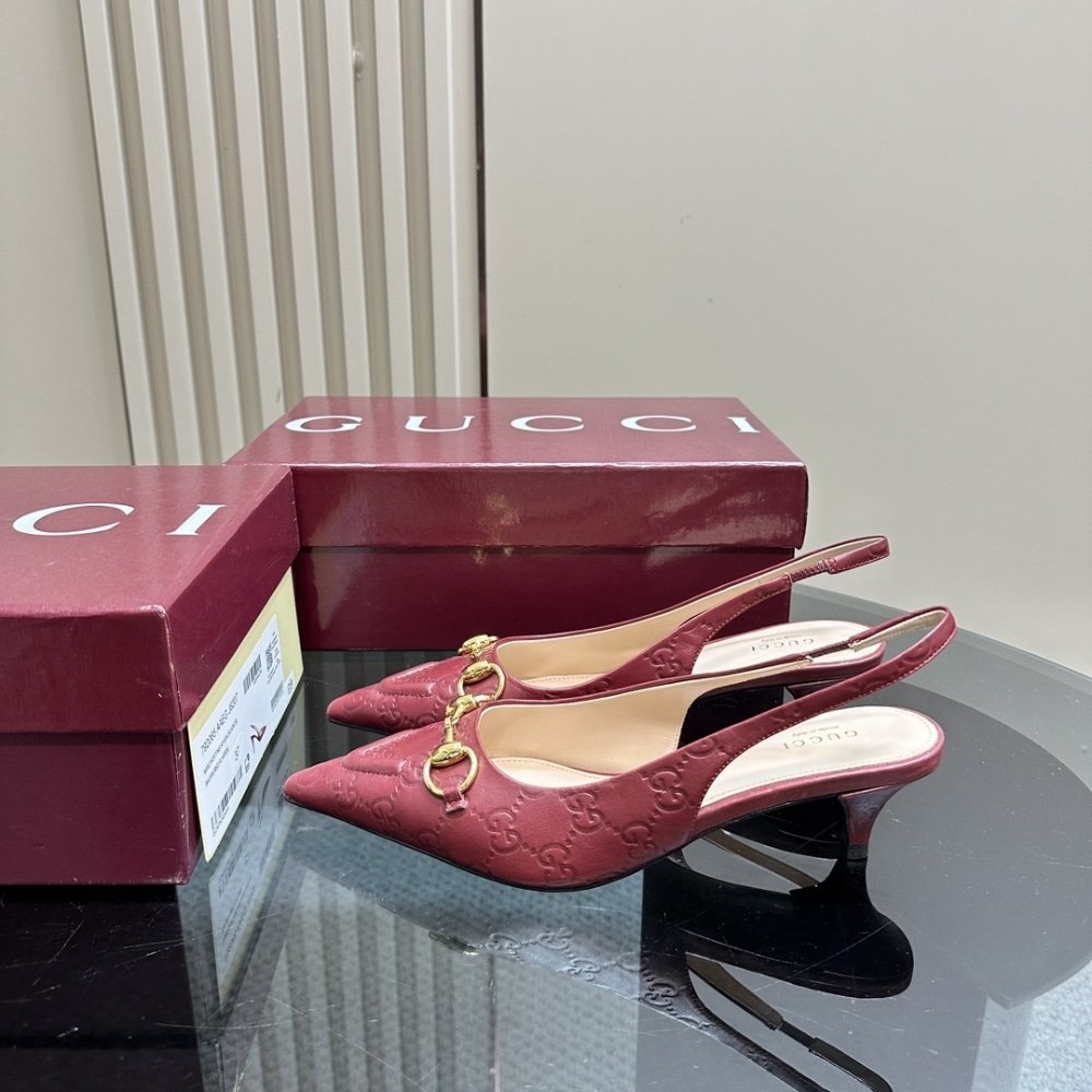 Gvc*1 Women’s Horsebit Slingback Pump Gg Leather Rosso Ancora Red ‎782407 Aaegj 6207