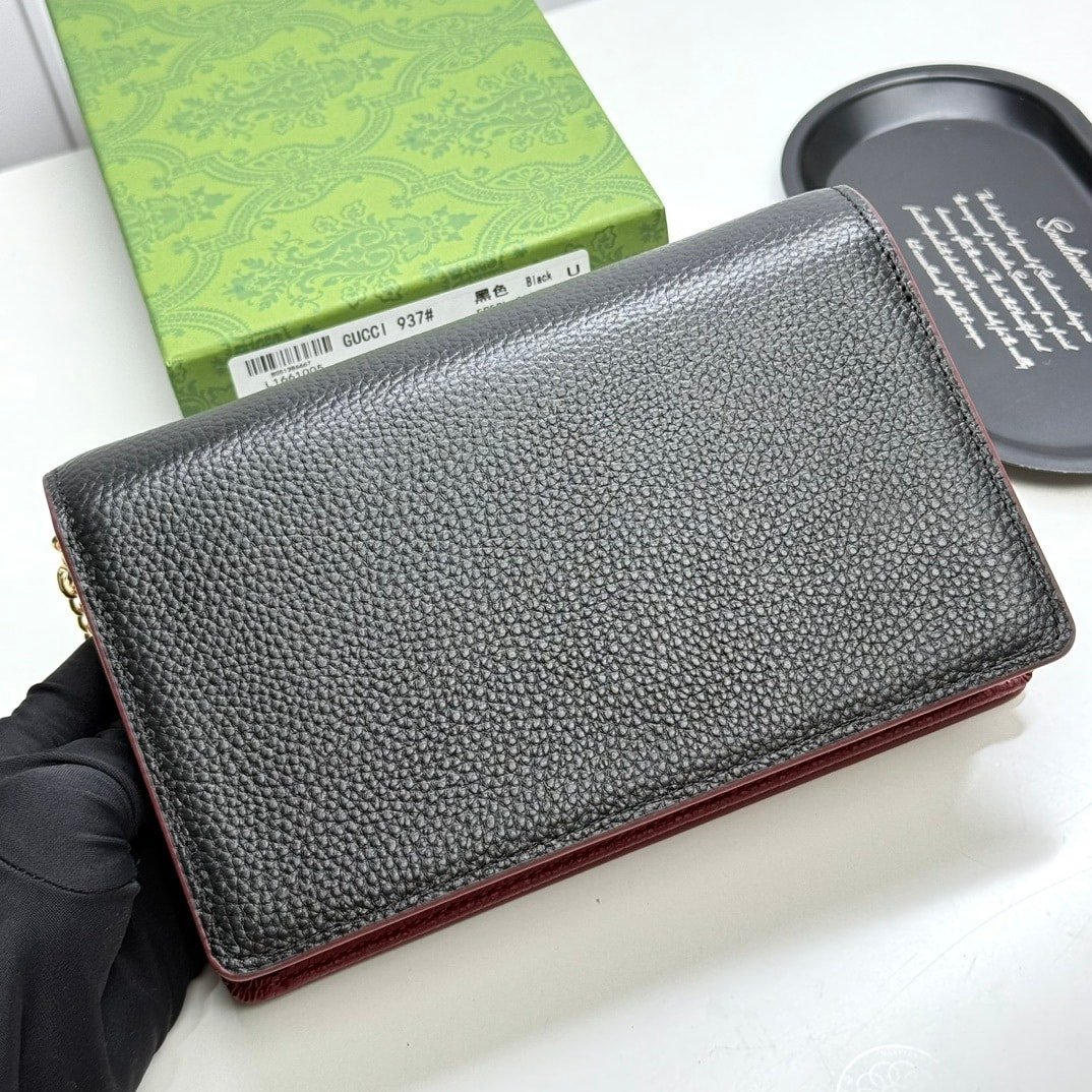 Gvc*1 Gg Marmont Wallet On Chain Black And Red Leather 20Cm 497985 Aae5F 1062