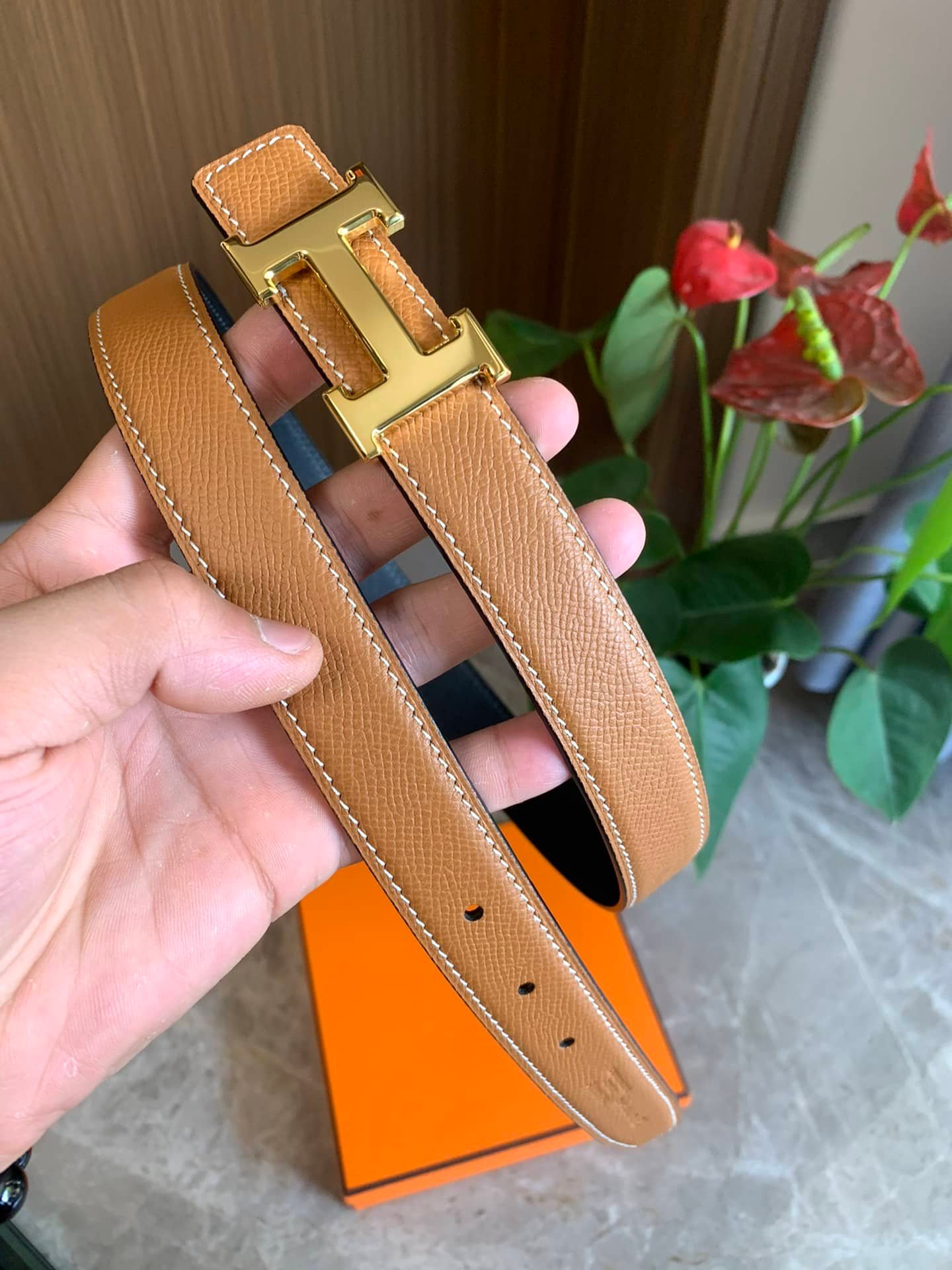 H**me5 Mini H Belt Bucket And Reversible Leather Strap Black Brown 24Mm H079645Cc06