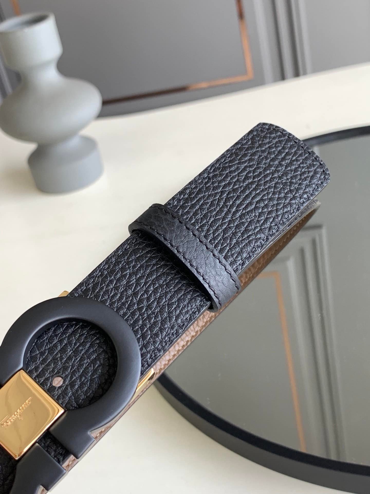 Salvatore Ferragamo Reversible And Gancini Belt Black 3.5Cm