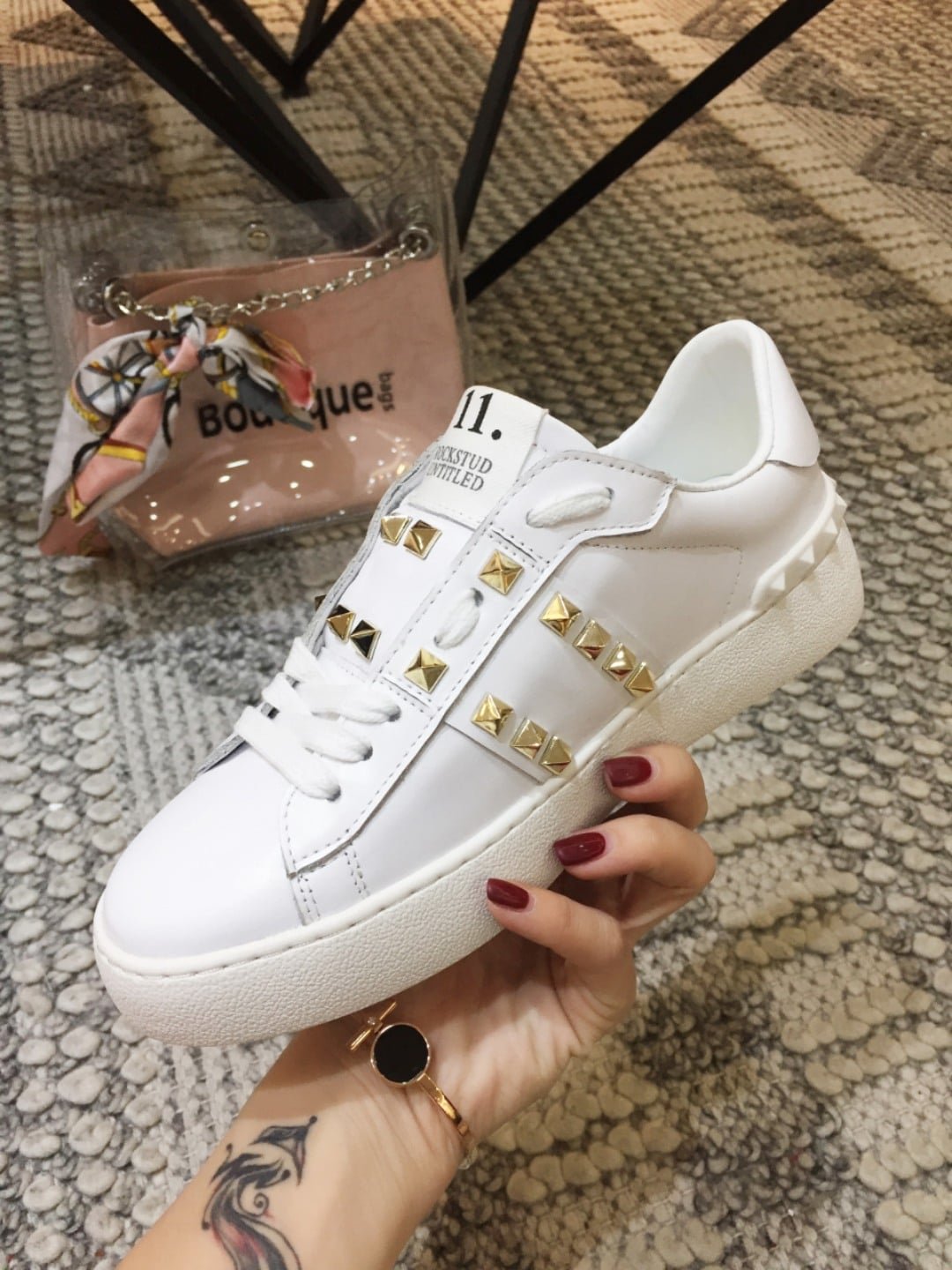 Va1e*ntin0 Calfskin Rockstud Untitled Sneaker Ys0931Bhs 0Bo