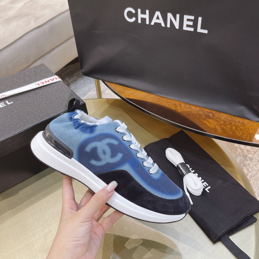 Ch**el Neon Denim Lace Up Low Top Trainer Sneaker Blue G37494 Y55237 K2847