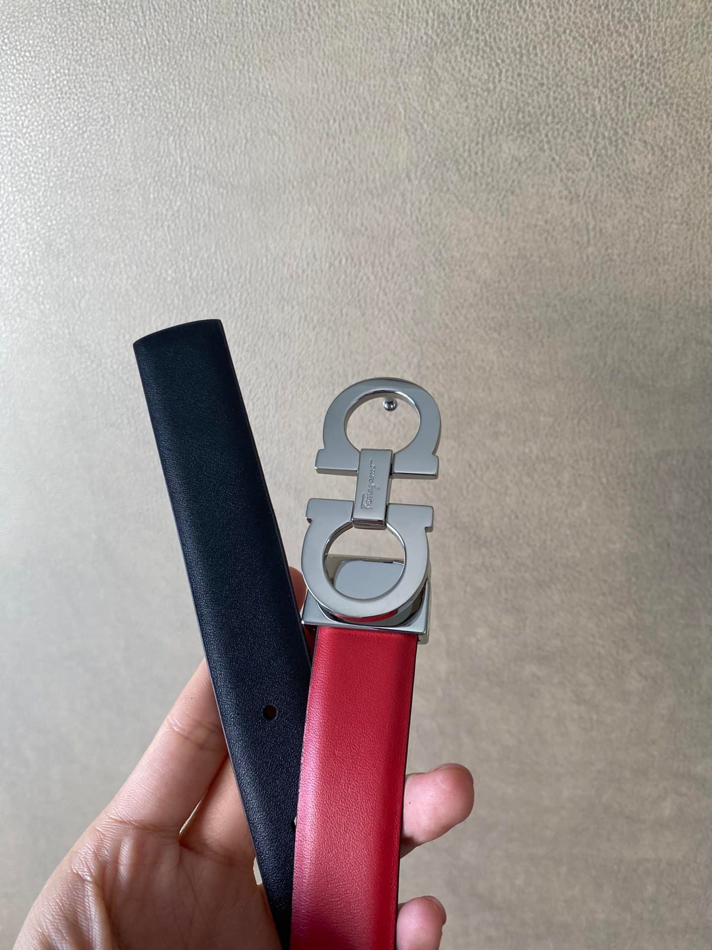Salvatore Ferragamo Gancini Red Leather Belt With Gold Metal Buckle 2.5Cm