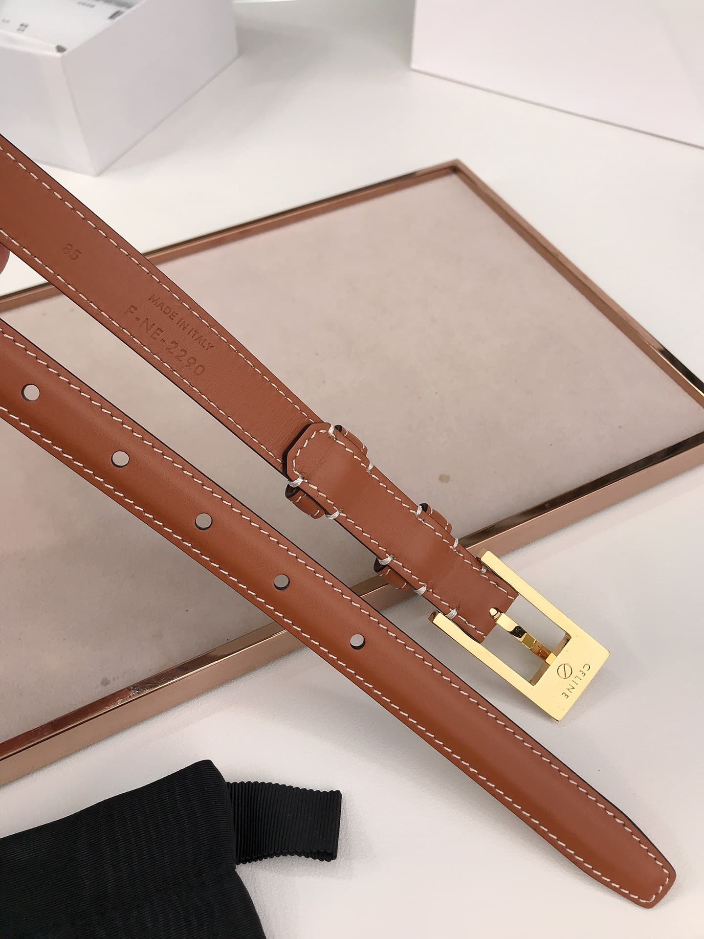 Ce1i*e Leather Belt Brown 1.8Cm