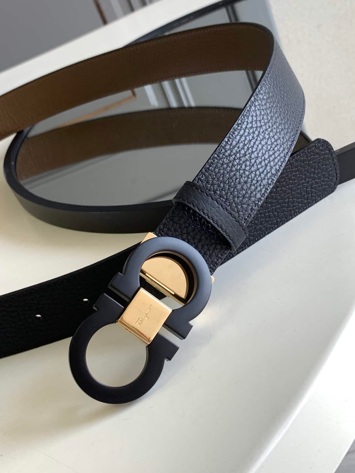 Salvatore Ferragamo Reversible And Gancini Belt Black 3.5Cm