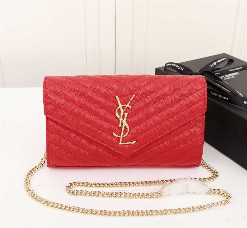 Sa1nt Lau*nt Cassandre Matelassé Envelope In Grain De Poudre Embossed Leather Red 22Cm 695108Bow016008