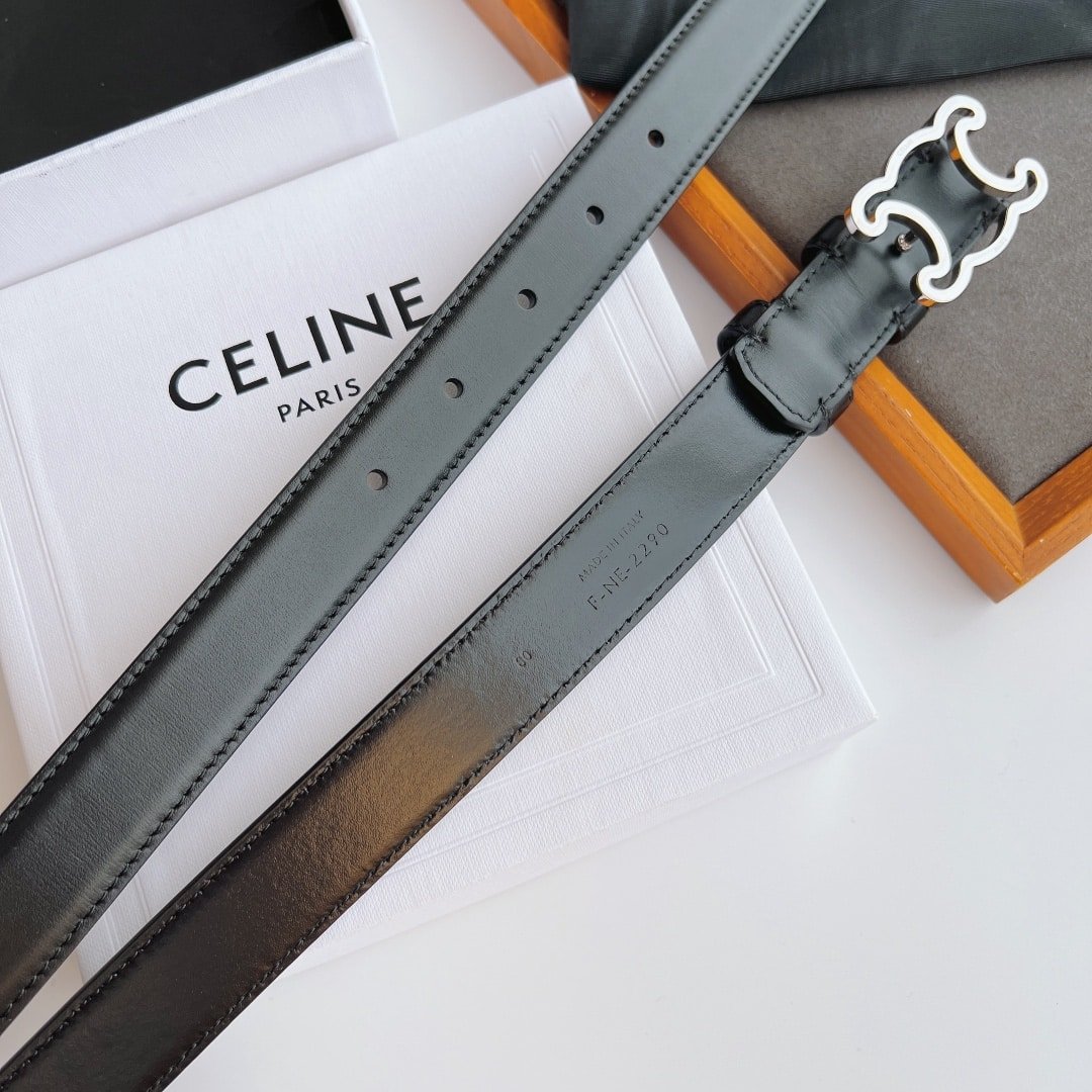 Ce1i*e Small Triomphe Black Belt In Natutal Calfskin Gold Metal 2.5Cm