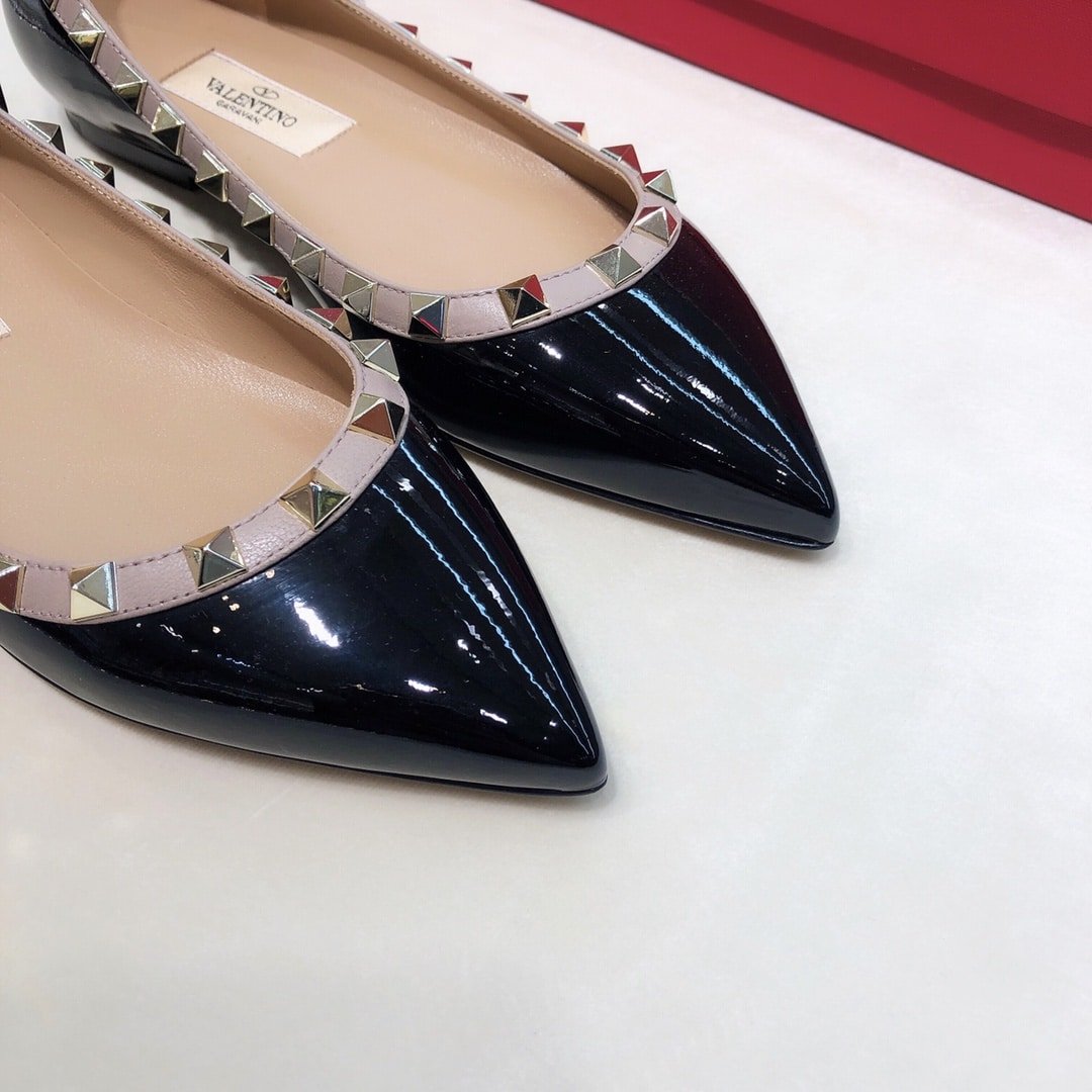 Va1e*ntin0 Patent Rockstud Ballet Flat Black 5W2S0403Vnw N91