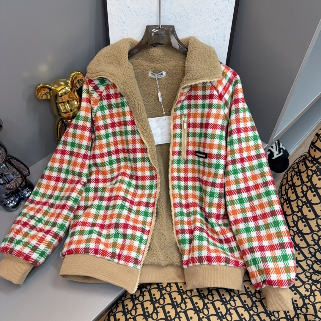 M1um1u Fleece Lined Checked Blouson Jacket Multicolor Ml1358 18Fu F04Uo S Ooo
