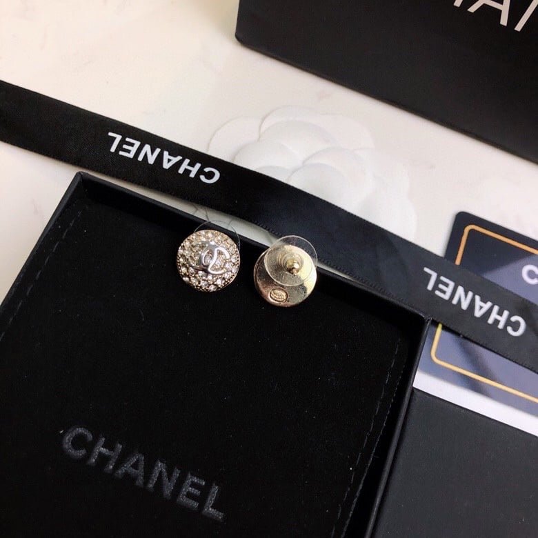 Ch**el Cc Button Strass Earrings