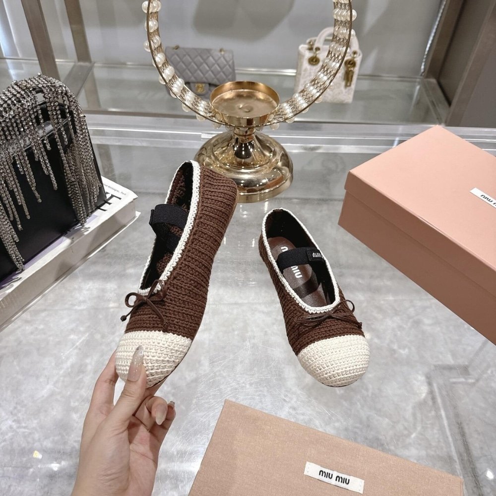 M1um1u Crochet Knit Ballerina Shoes Cocoa Ivory 5F138E 2Cq2 F0Cms F 005