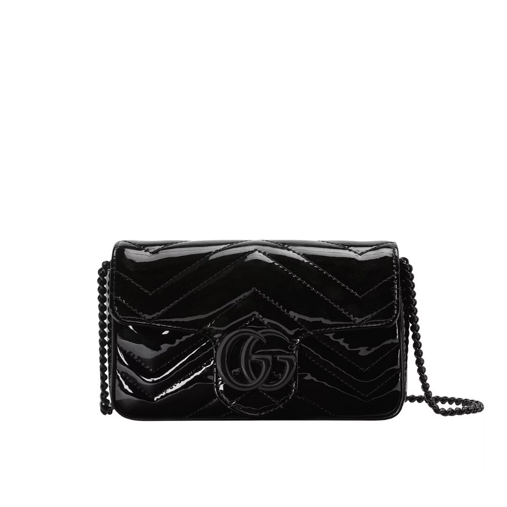 Gvc*1 Gg Marmont Patent S*per Mini Bag Black Patent 17Cm 476433 Aacde 1000