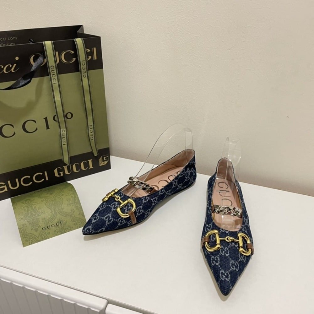 Gvc*1 Women’S Gg Horsebit Ballet Flat Denim 635101 2Kq80 4462