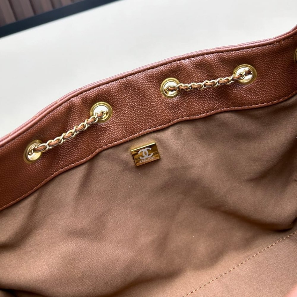 Ch**el 25 Small Handbag Grained And Gold Tone Metal Brown 26Cm As5293 B20304 U1192