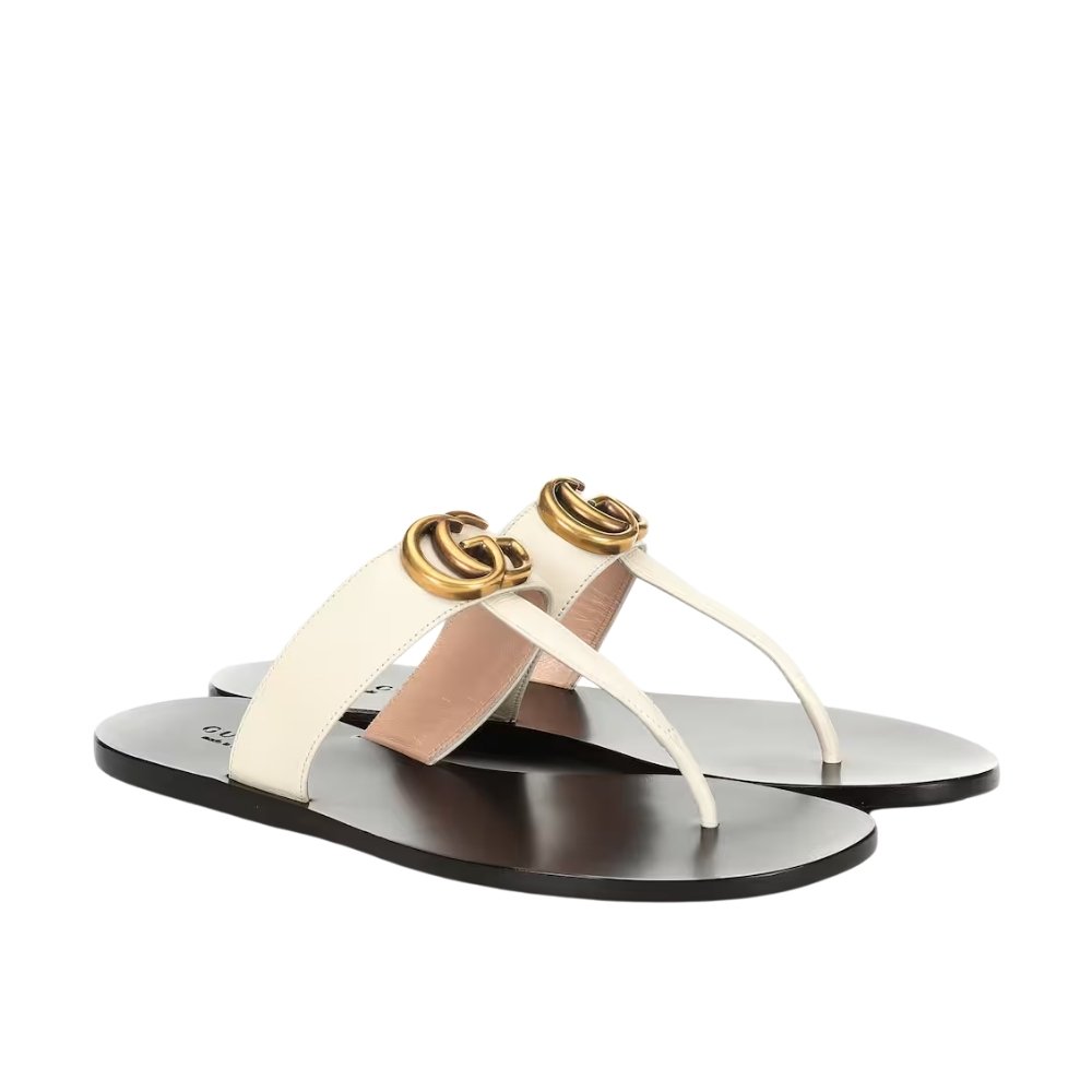 Gvc*1 Thong Sandals With Double G White Leather ‎497444 A3N00 9022