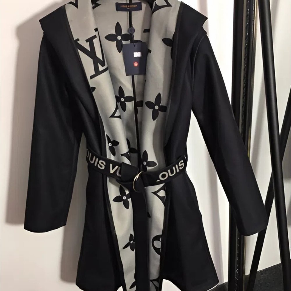 L0vis Vvtt0n Belted Double Sided Hooded Wrap Coat Black And Gray