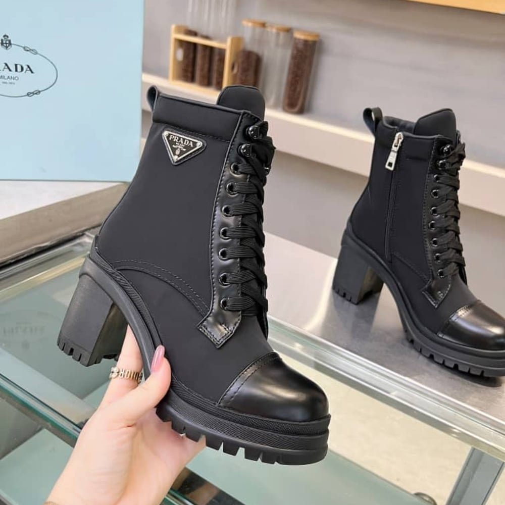 Pra*a Re Nylon And Leather Booties Black 1T239N 3Lfu F0002 F 085