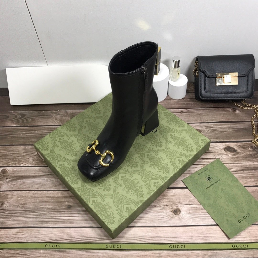 Gvc*1 Women’S Horsebit Mid Heel Ankle Boots Black 643888 Bko00 1000