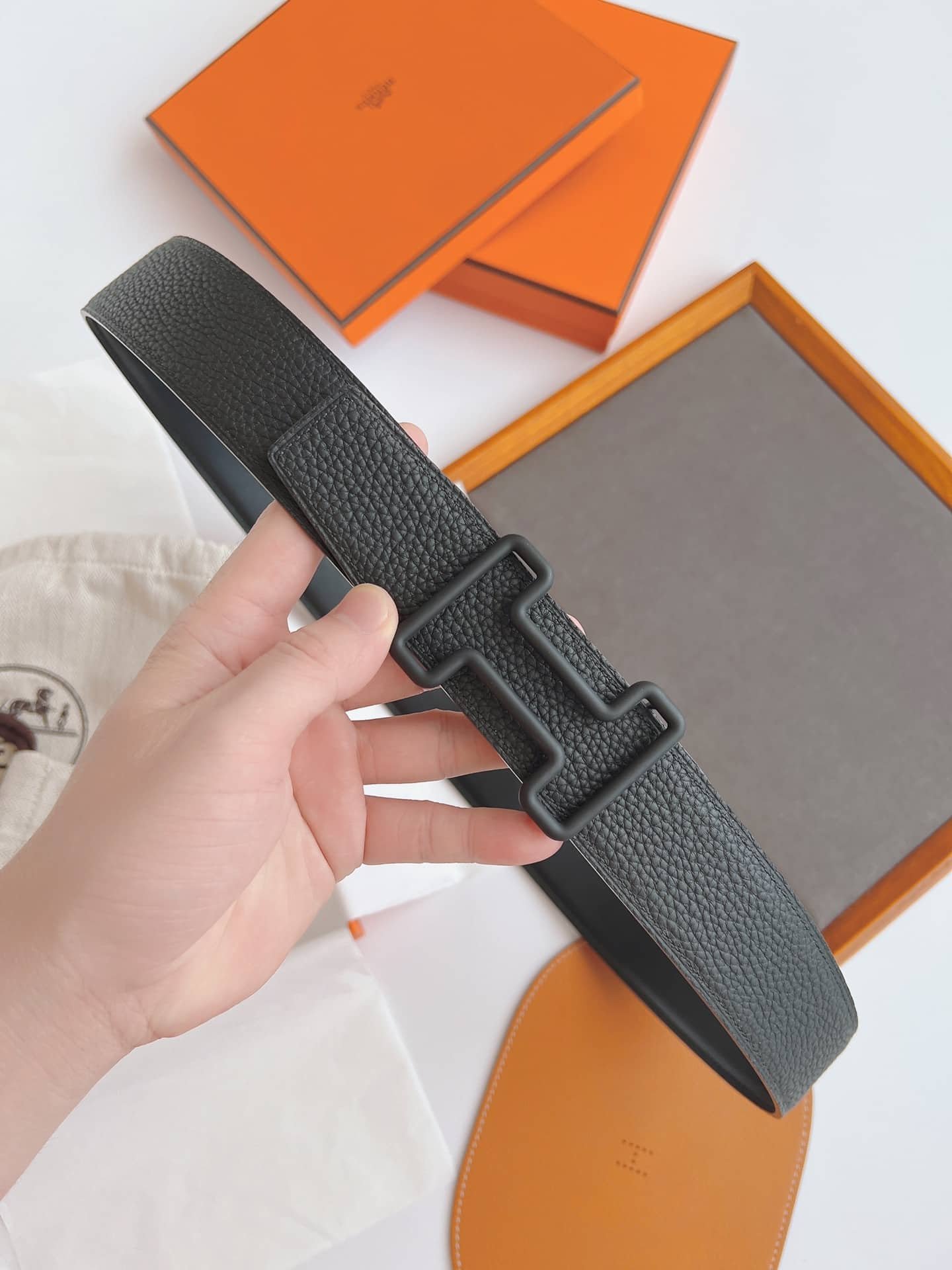 H**me5 Leather Belt With H Buckle Black 38Mm