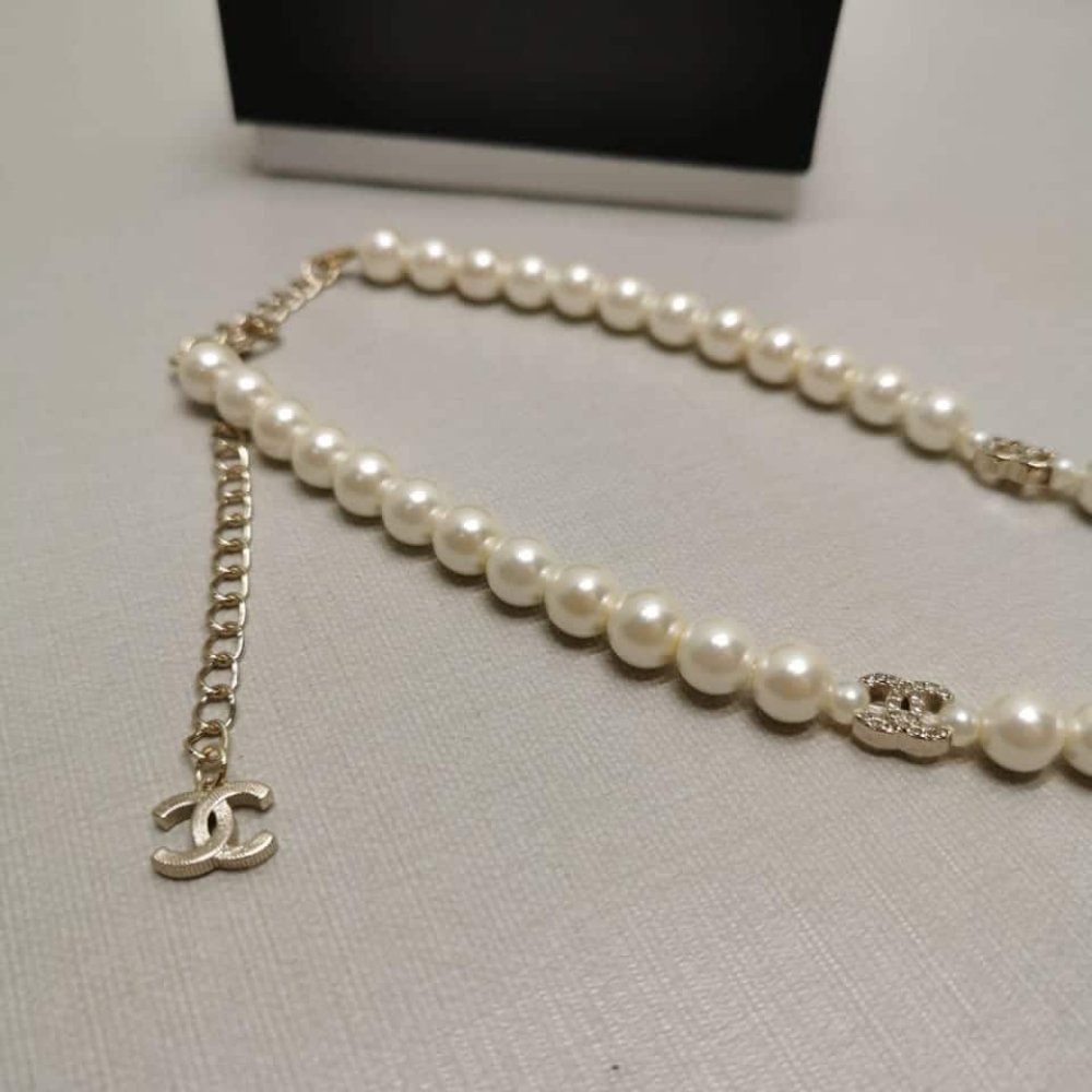 Ch**el Choker In Metal Glass Pearls Gold With Pink Pearly Flower ABA025 B09960 NL921