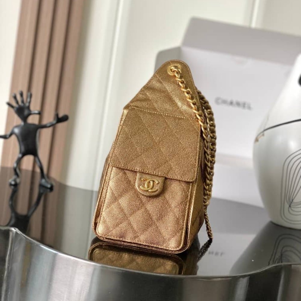 [S*per Vip 1:1] Ch**el 25 Small Handbag Metallic Grained And Gold Metal Dark Gold 26Cm As5293 B21060 U2158