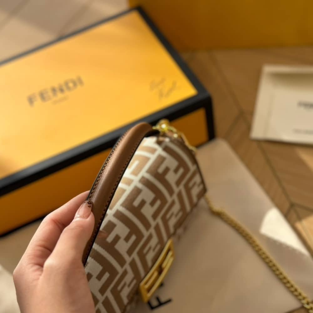 F**di Baguette Mini Ff Jacquard Fabric Bag Beige 21Cm
