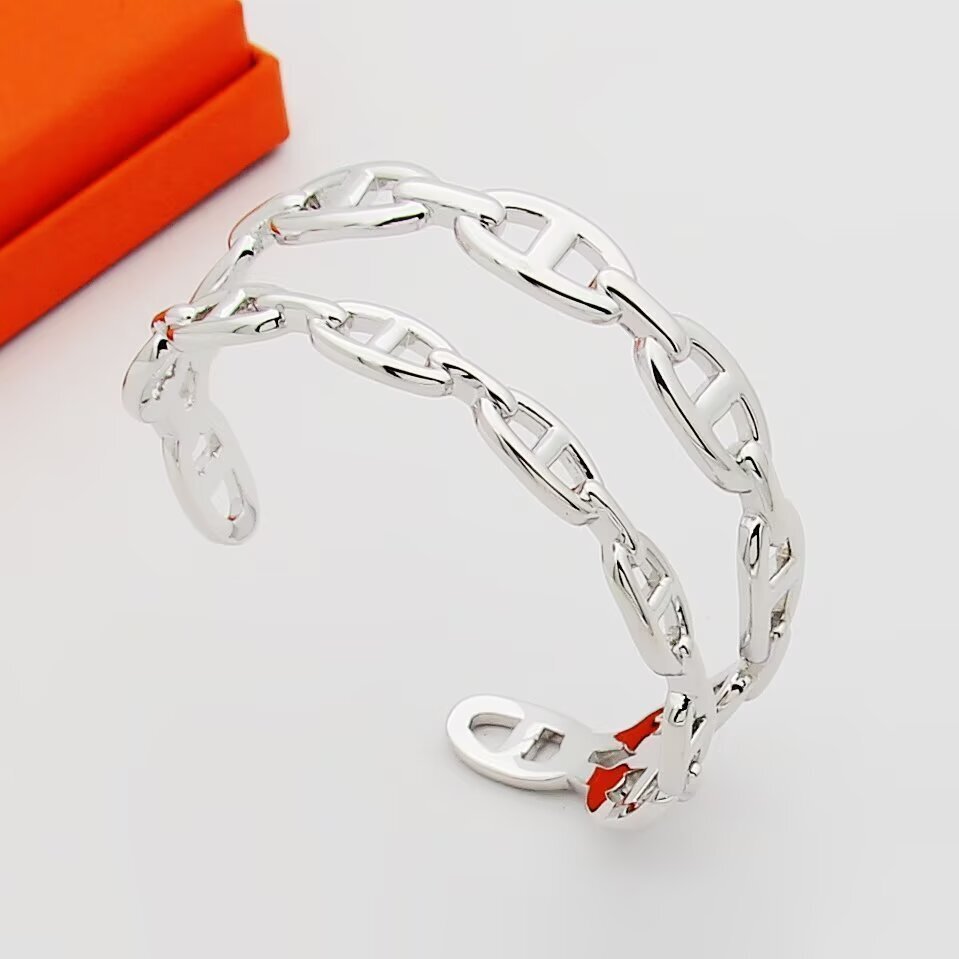 H**me5 Chaine Dancre Enchainee Double Bracelet Silver H122405B 00Sh