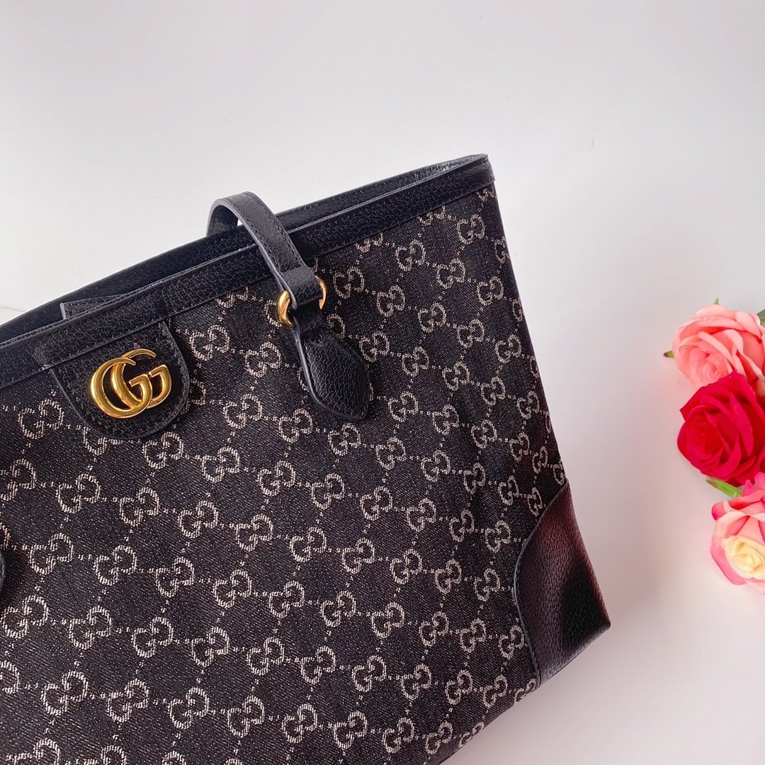 Gvc*1 Ophidia Medium Tote Bag In Gg Denim Black 38Cm 631685 Un3Bg 1274