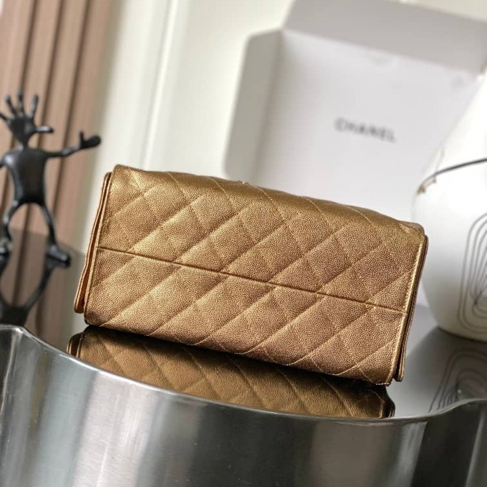 [S*per Vip 1:1] Ch**el 25 Small Handbag Metallic Grained And Gold Metal Dark Gold 26Cm As5293 B21060 U2158