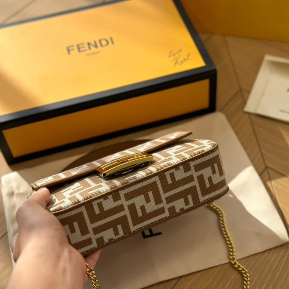 F**di Baguette Mini Ff Jacquard Fabric Bag Beige 21Cm