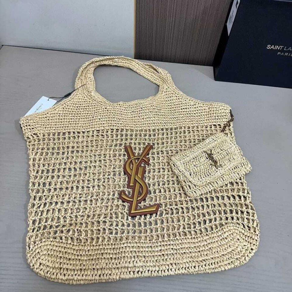 Sa1nt Lau*nt Raffia Icare Tote Bag Naturel And Brown Gold 45Cm 772191Gaaek2063