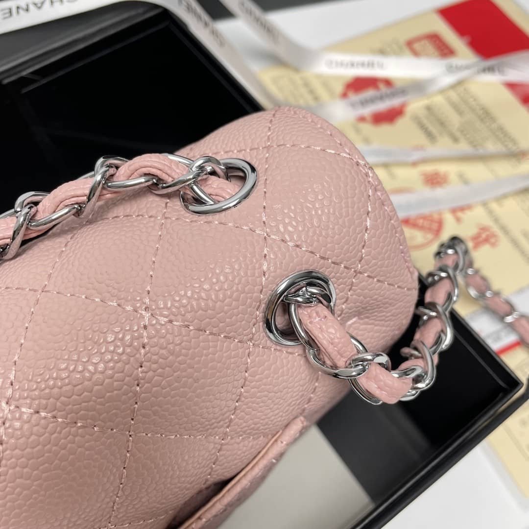 Ch**el Medium Classic Flap Bag Silver Hardware Pink 25Cm