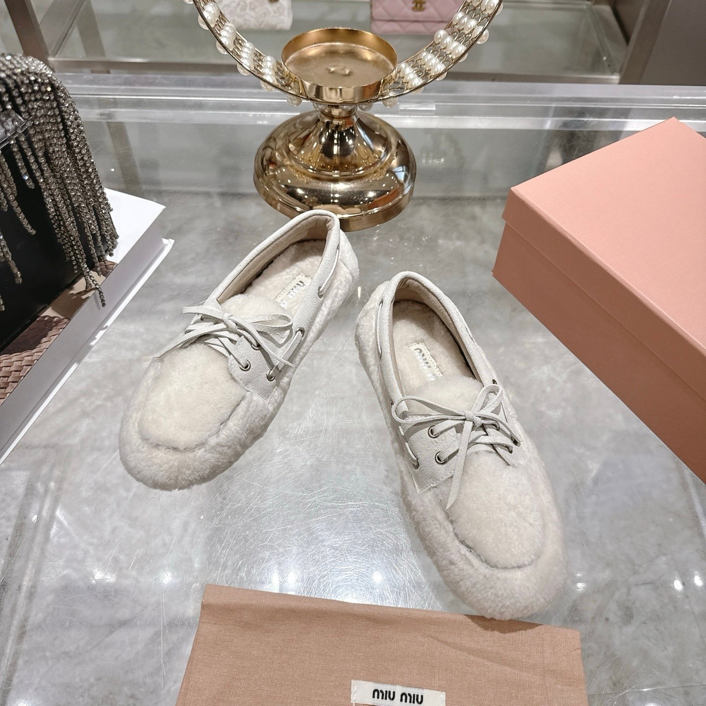 M1um1u Shearing Loafers Natural 5D525E 173 F0018 F 005