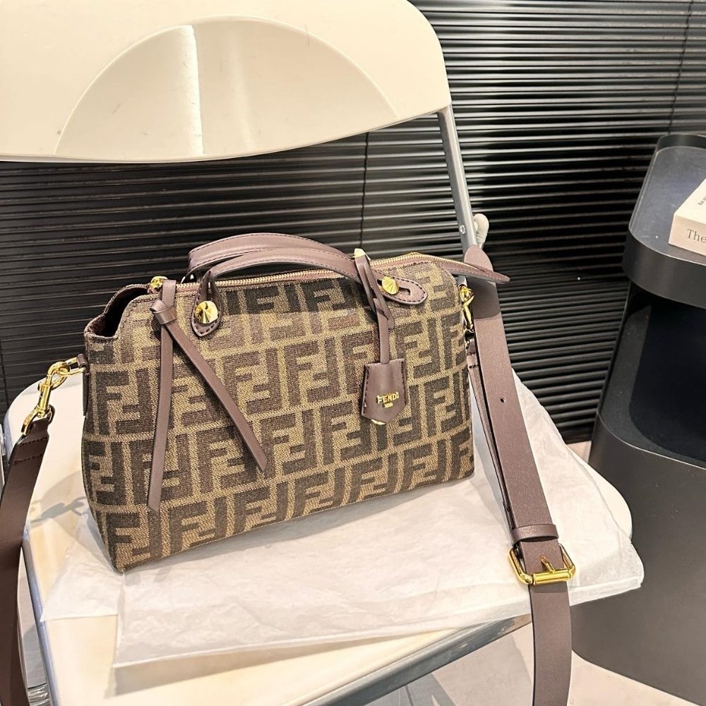 F**di By The Way Soft Medium Brown Ff Jacquard Fabric Bag 27Cm 8Bl155Afpmf1Gl7