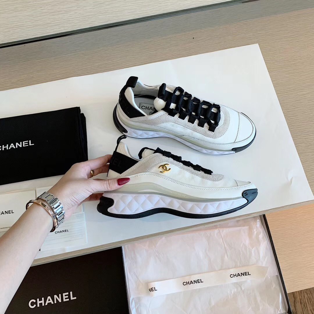 Ch**el Velvet Sneakers Ivory And Black G35617