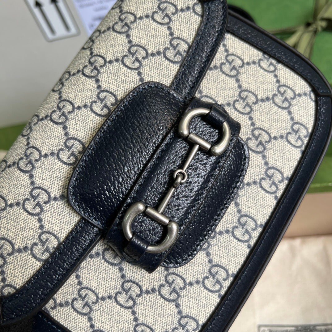 Gvc*1 Horsebit 1955 Small Shoulder Bag GG Svp*me Canvas Navy Blue 20cm 658574 96IWN 4076