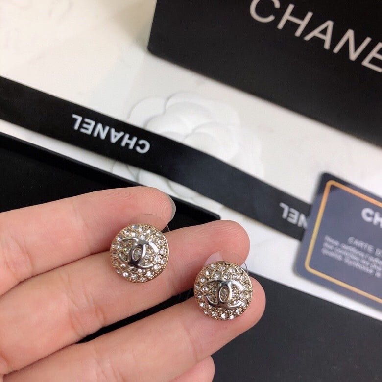 Ch**el Cc Button Strass Earrings