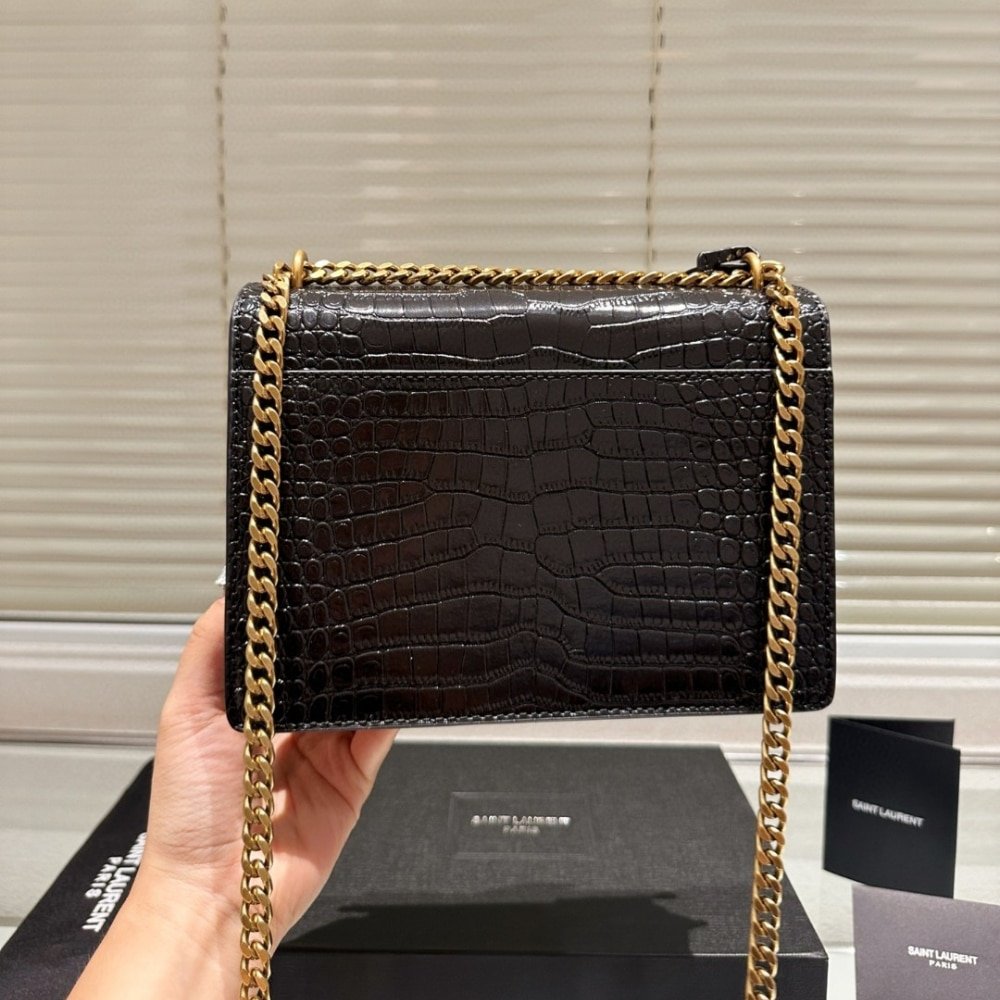 Sa1nt Lau*nt Sunset Medium In Crocodile Embossed Leather Black 22Cm 442906Dnd0J1000