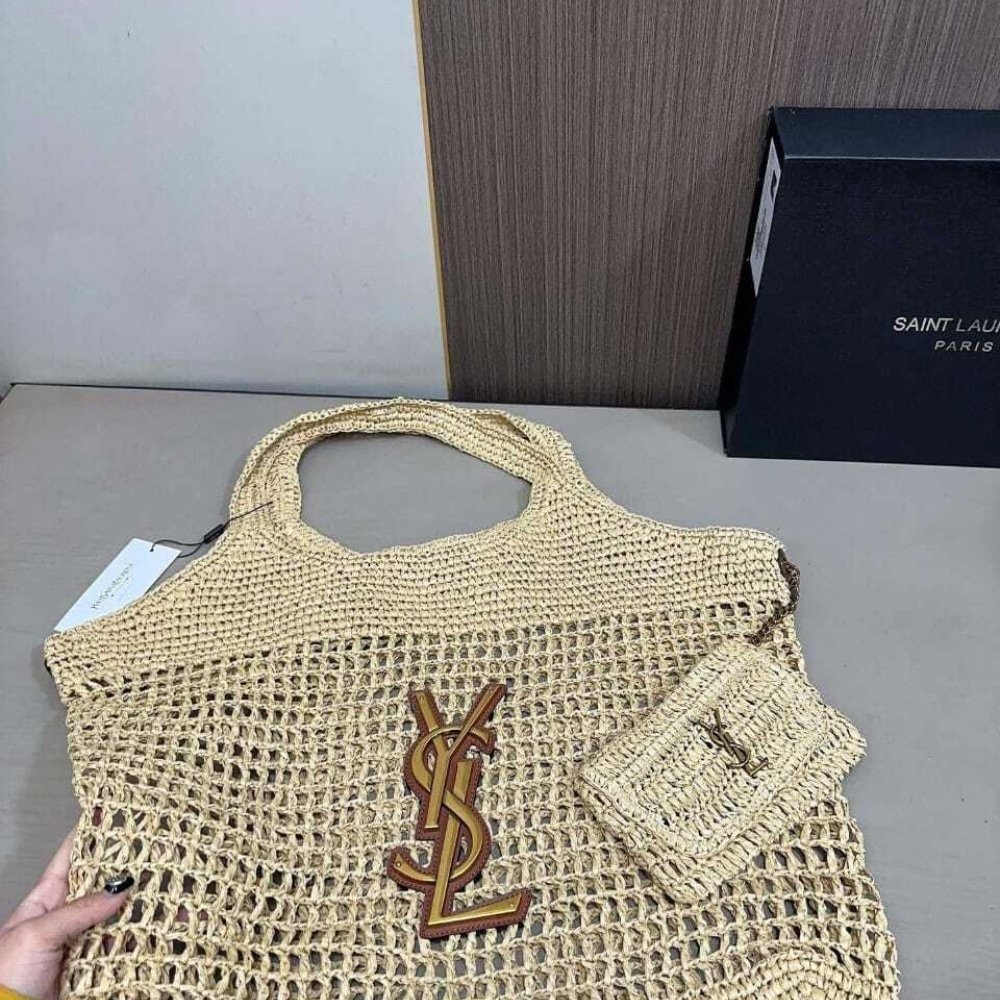 Sa1nt Lau*nt Raffia Icare Tote Bag Naturel And Brown Gold 45Cm 772191Gaaek2063
