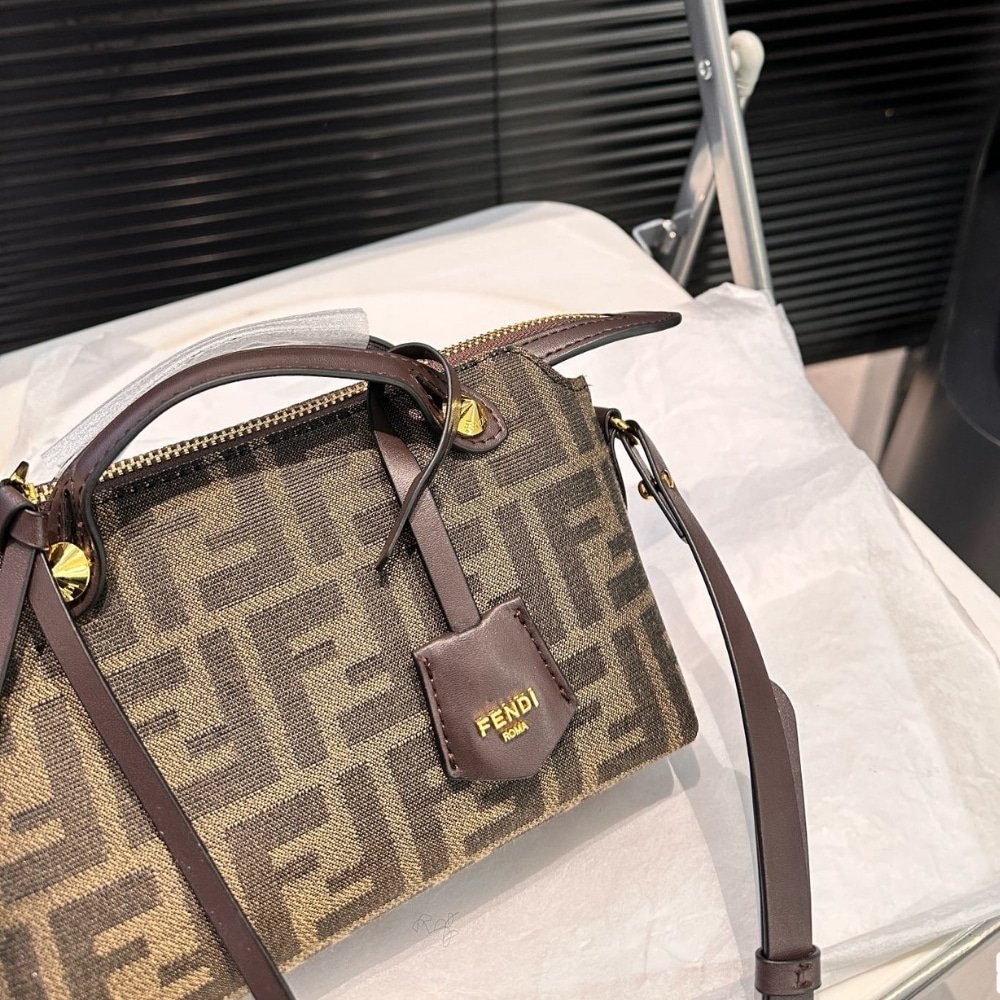 F**di By The Way Soft Medium Brown Ff Jacquard Fabric Bag 27Cm 8Bl155Afpmf1Gl7