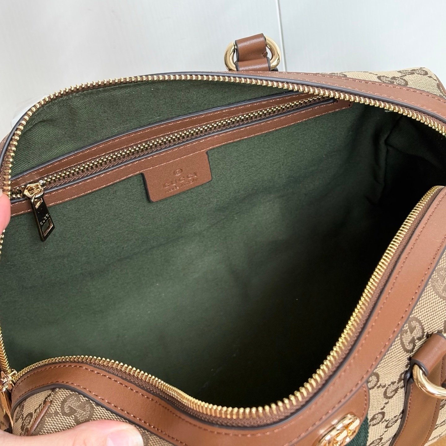 Gvc*1 Ophidia Medium Boston Bag Beige And Brown GG Canvas 30Cm 857595 FAFUF 9870