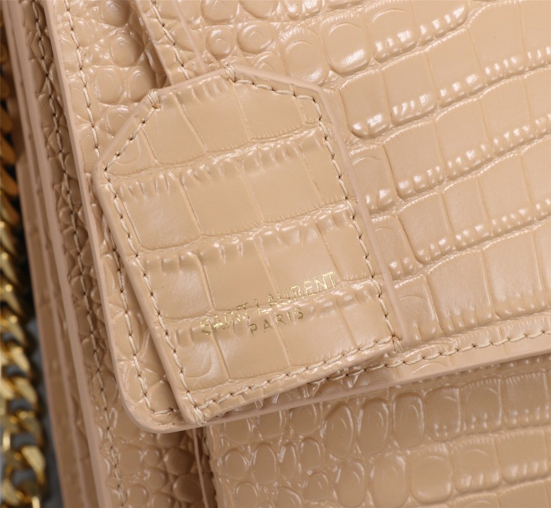 Sa1nt Lau*nt Sunset Medium Chain Bag In Crocodile Embossed Shiny Apricot 22Cm 442906Dnd0N9207