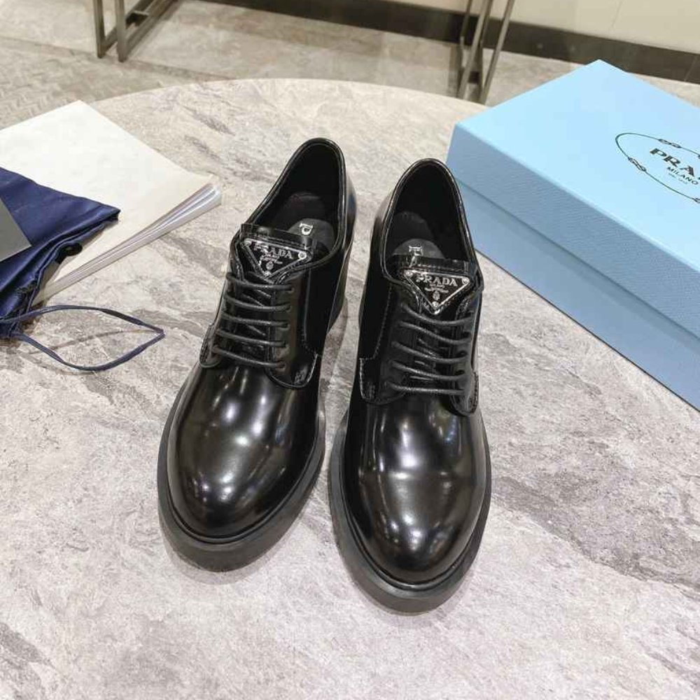 Pra*a Heeled Brushed Leather Lace Ups Black 1E976M 055 F0002 F 085