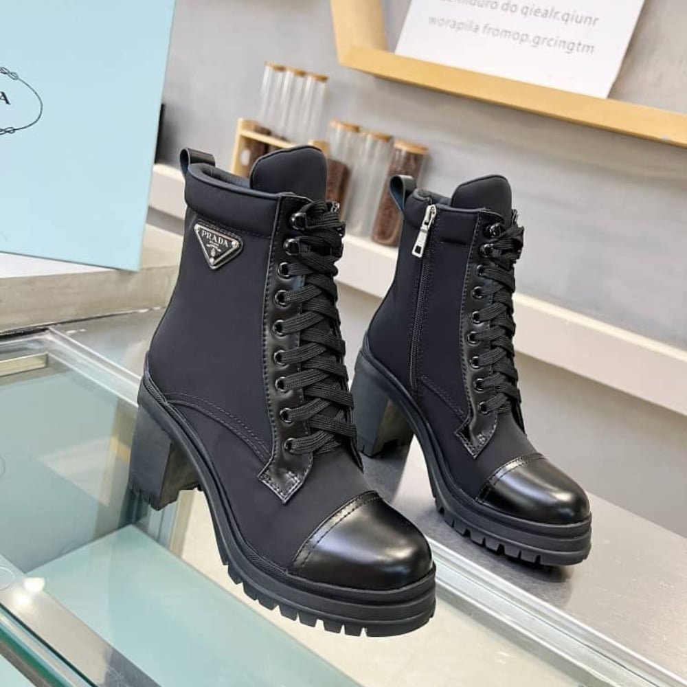 Pra*a Re Nylon And Leather Booties Black 1T239N 3Lfu F0002 F 085