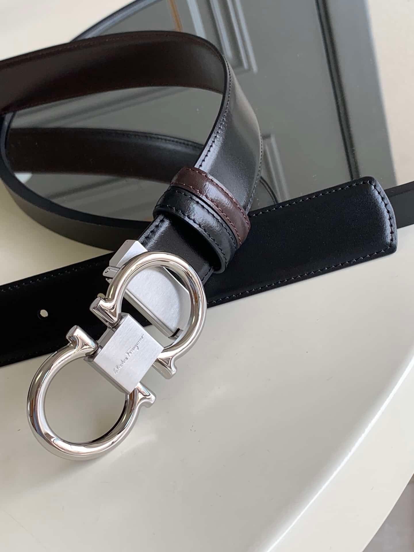 Salvatore Ferragamo Reversible Leather Belt Black 3.5Cm