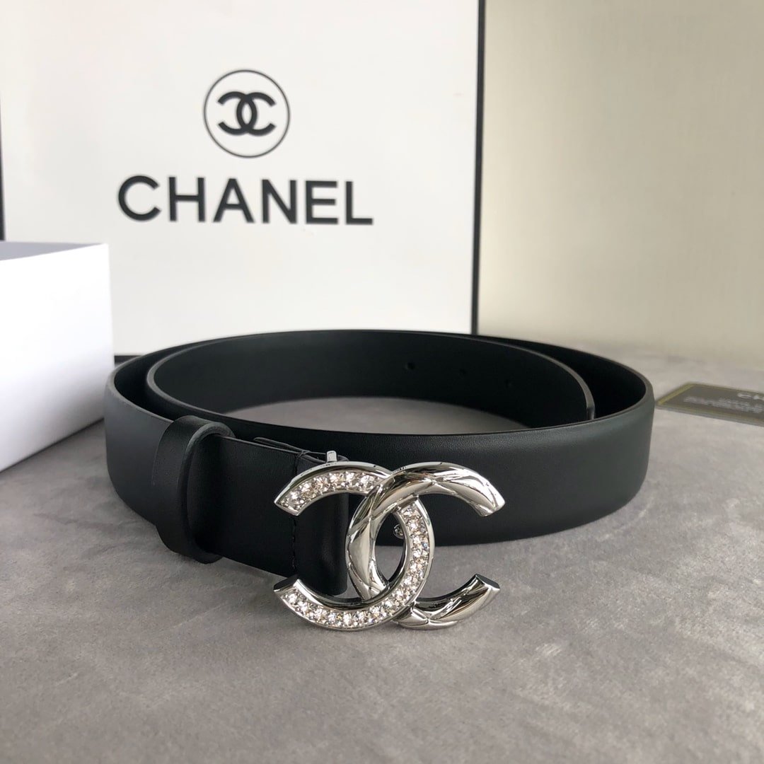 Ch**el Pearl And Leather Silver Tone Metal Black 3Cm
