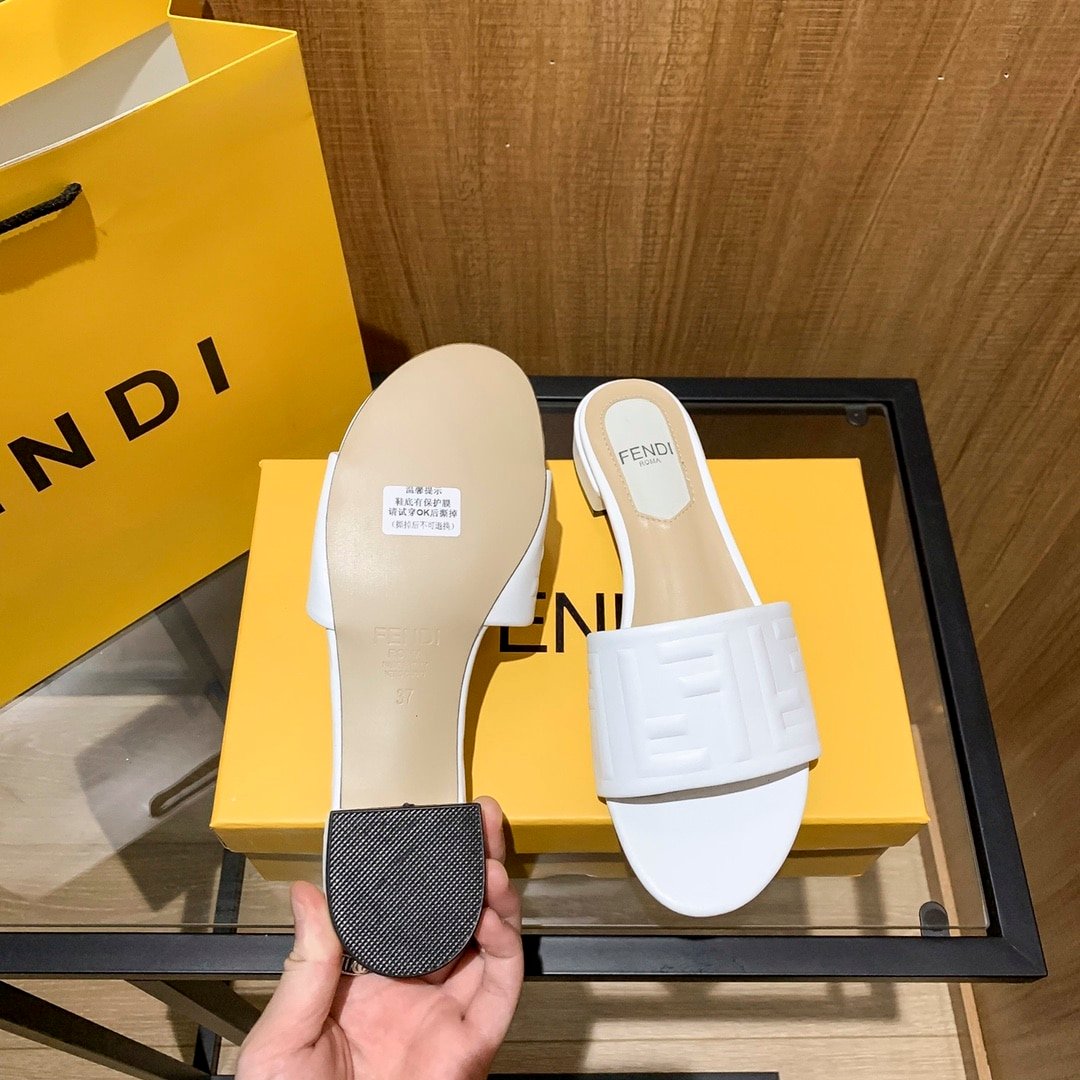 F**di Silk Cowhide Slippers White